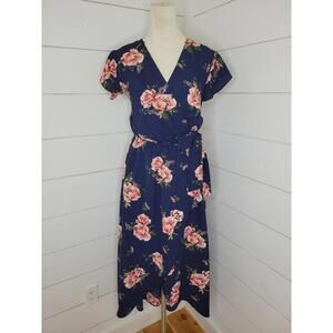 Dream of Me large navy blue with pink floral high low dress